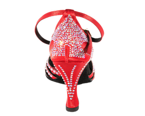 Lidmag 743 RASO ROSSO STRASS Italienischer roter hochhackiger Tanzschuh mit Strasssteinen, von hinten gezeigt.